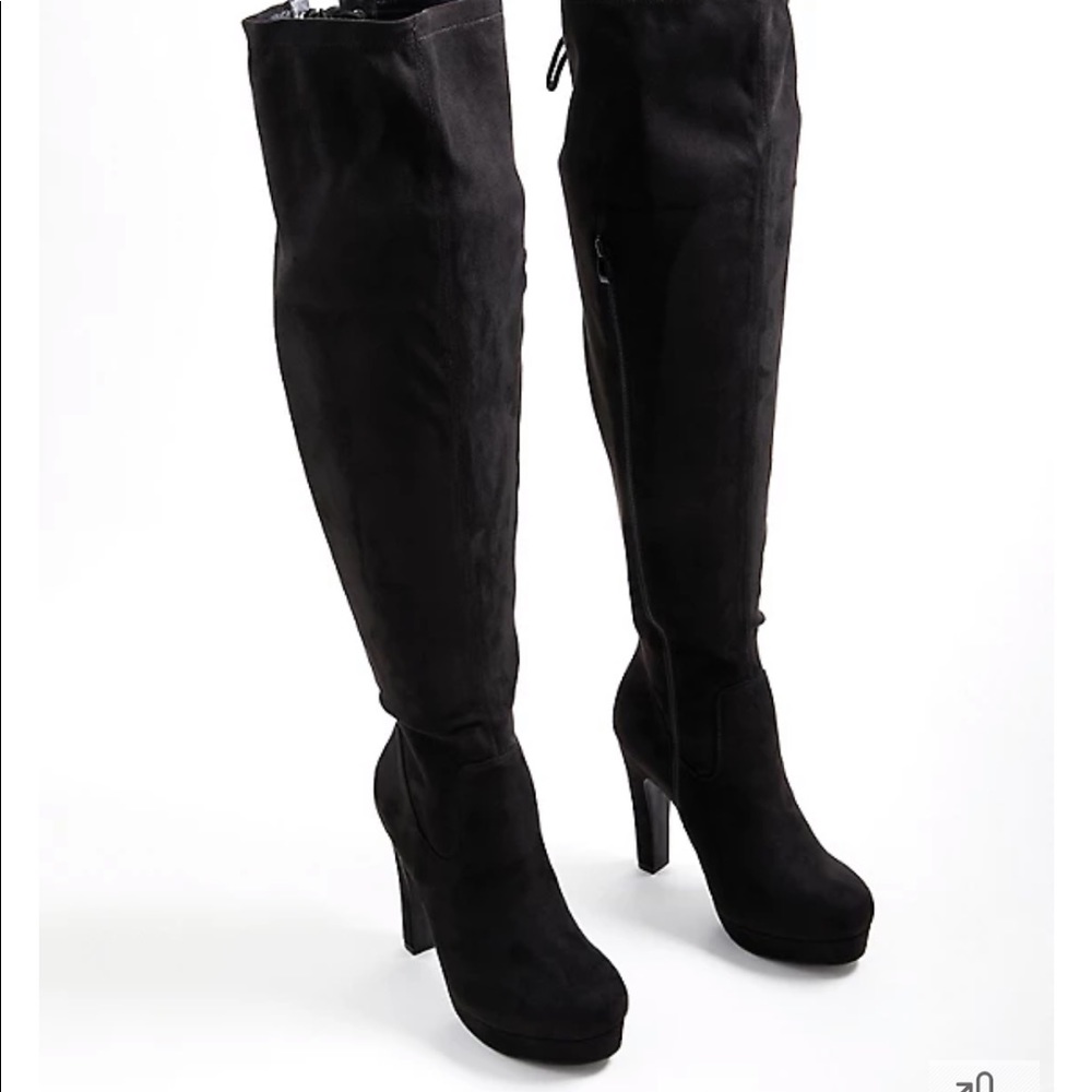 Over-the-knee platform boot - stretch faux suede boot in black